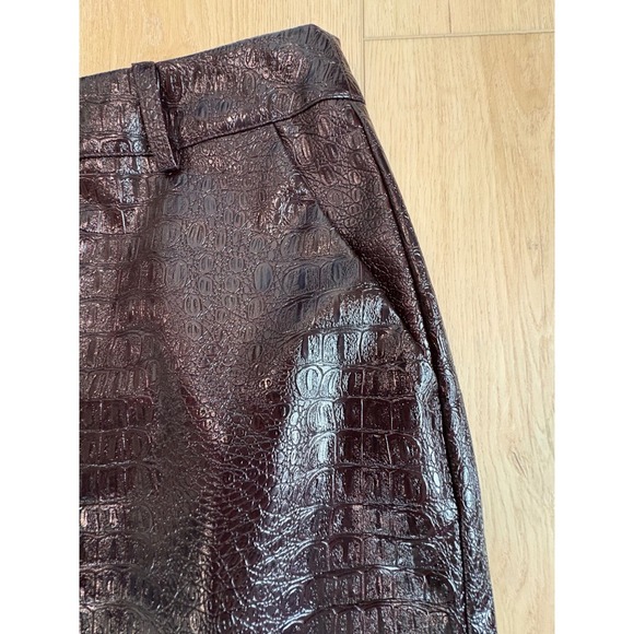 Rachel Comey Faux Leather Croc Embossed Pencil Skirt Button Front Brown Size 4 - Picture 5 of 6